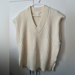 Oversized cream rib knit sweater vest